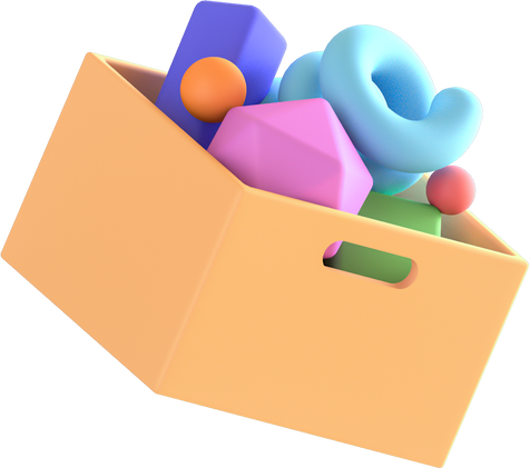 3D Floating Element Office Box With Random Things